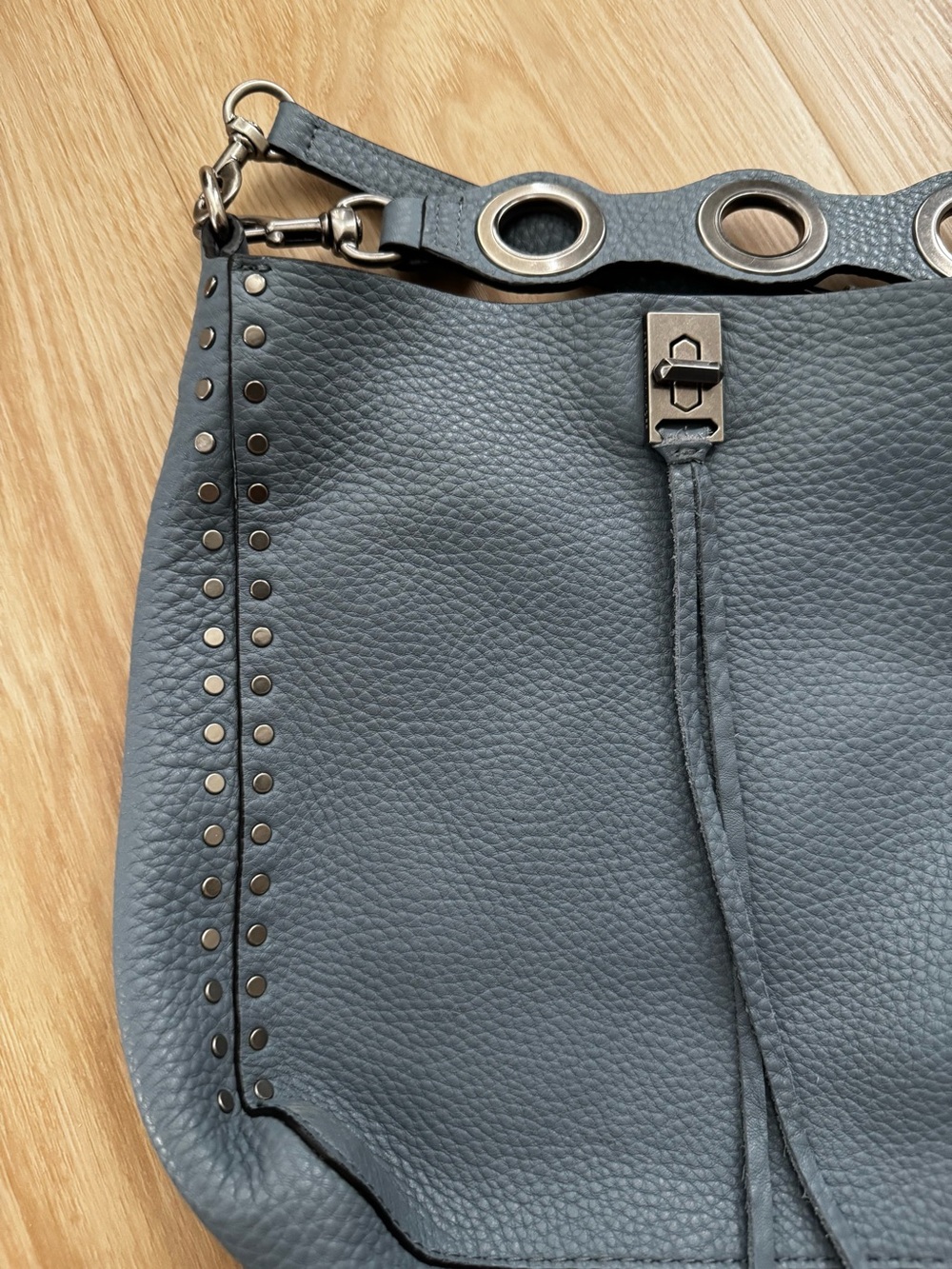 Rebecca Minkoff purse, Crossbody, Blue Pebbled Leather Studded Shoulder Bag - Picture 4 of 8